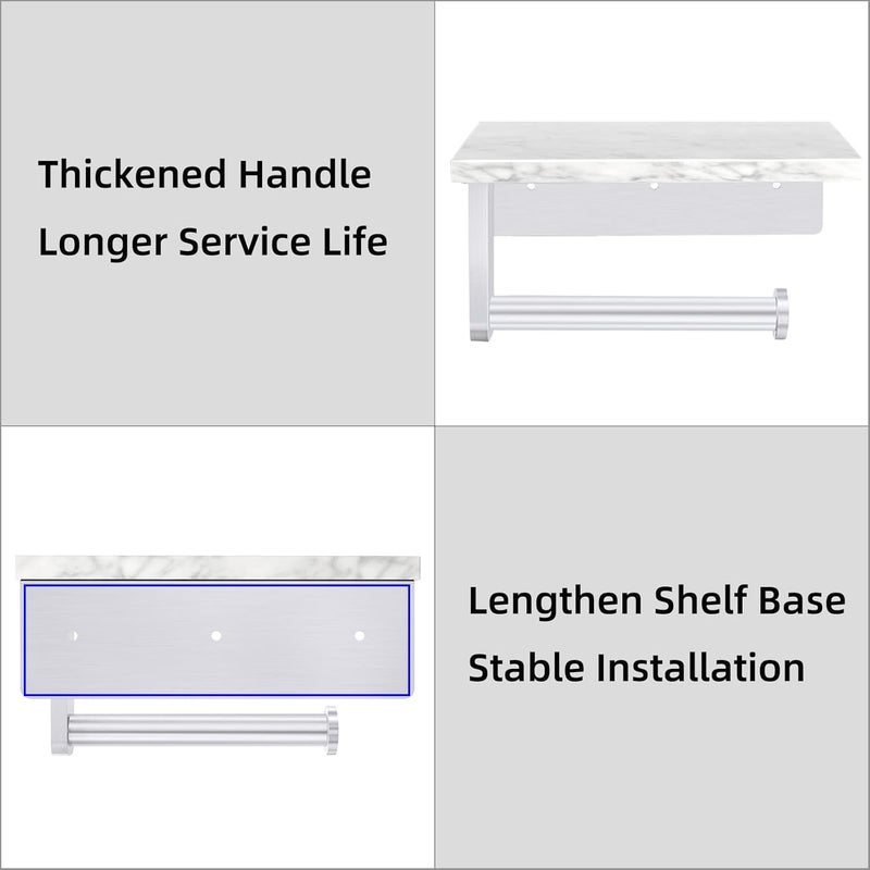 Gypie Brushed Nickel Toilet Paper Holder with Natural Marble Shelf, Screw Wall Mounted, Tissue Roll Holder for Bathroom Washroom - Image 5